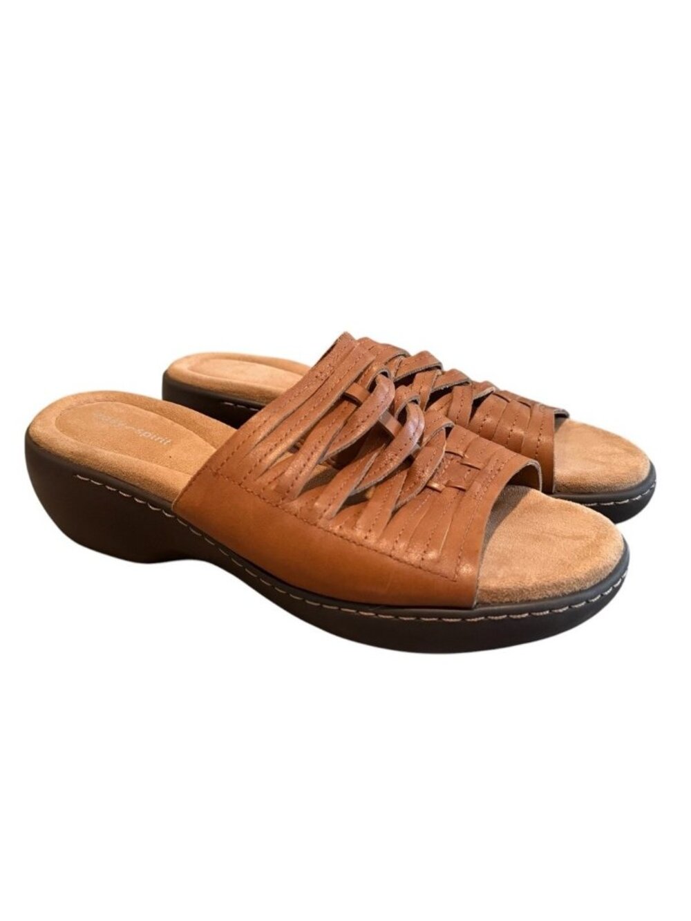 Easy Spirit SIZE 9.5 WIDE  Women’s Brown Sedaisy Wedge Leather Sandals *FT